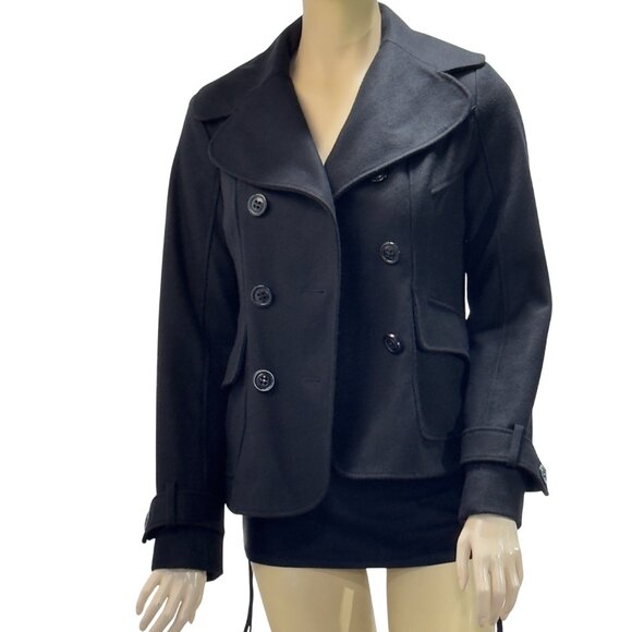 Guess Women's Black Double-Breasted Peacoat Wool Blend Size S - Picture 2 of 14